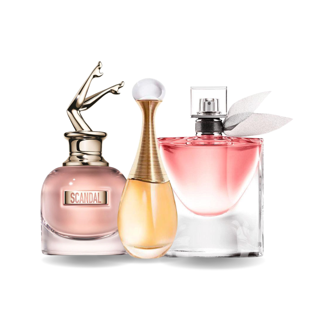 3er-Parfum-Set – Scandal von Jean Paul Gaultier, J'adore von Dior und La Vie Est Belle von Lancôme
